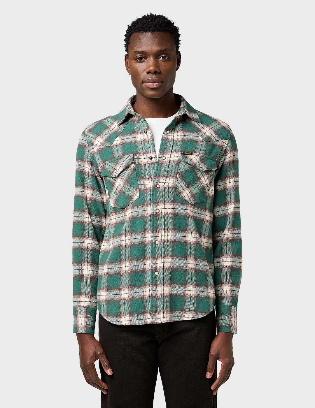 Wrangler Western camisa verde para hombre