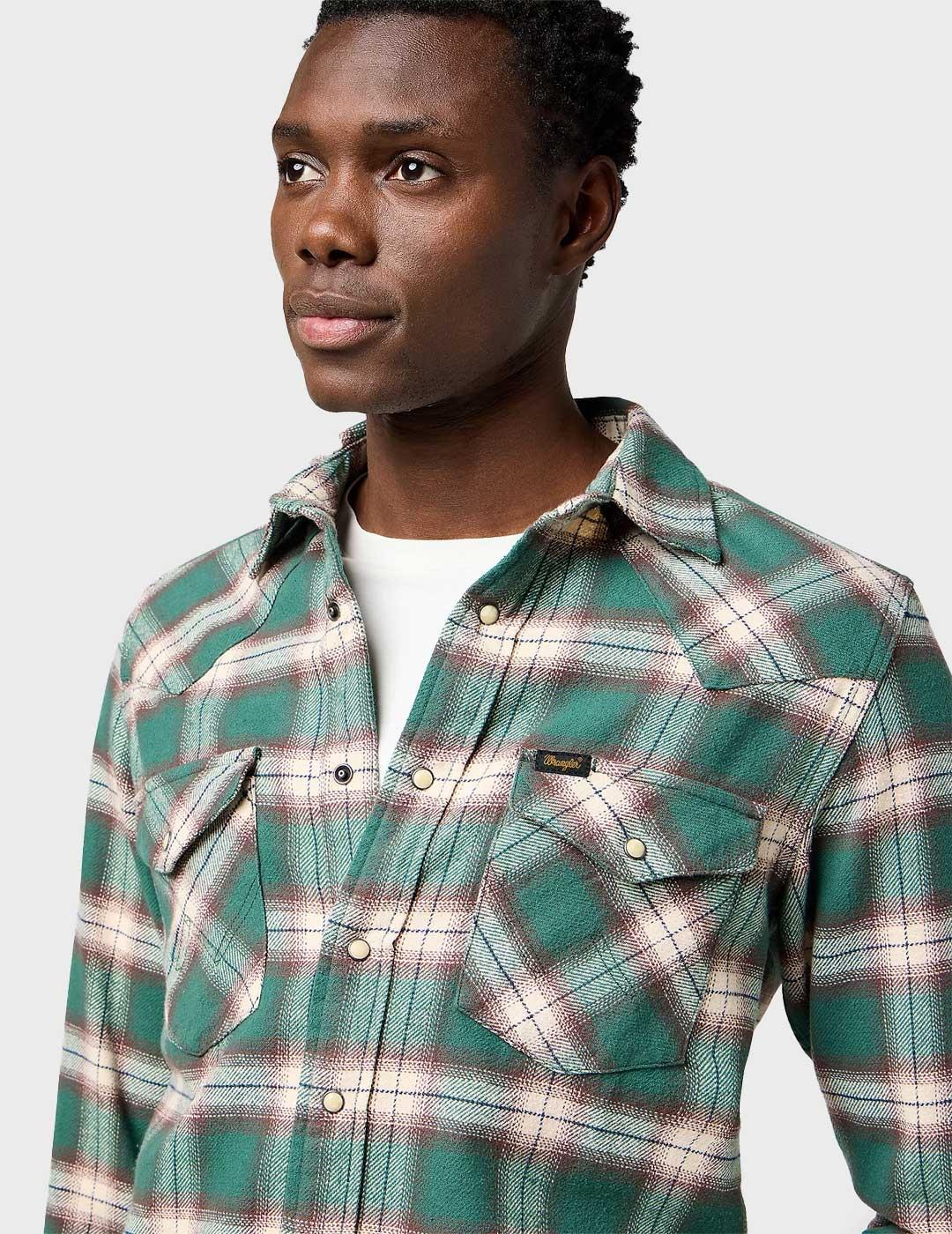 Wrangler Western camisa verde para hombre