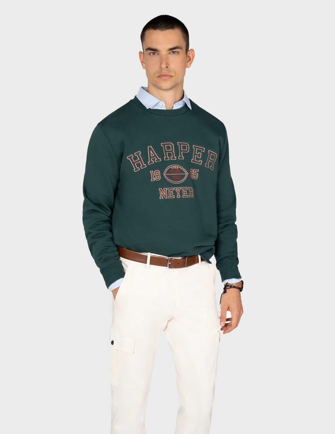 Harper & Neyer Rugby sudadera verde para hombre