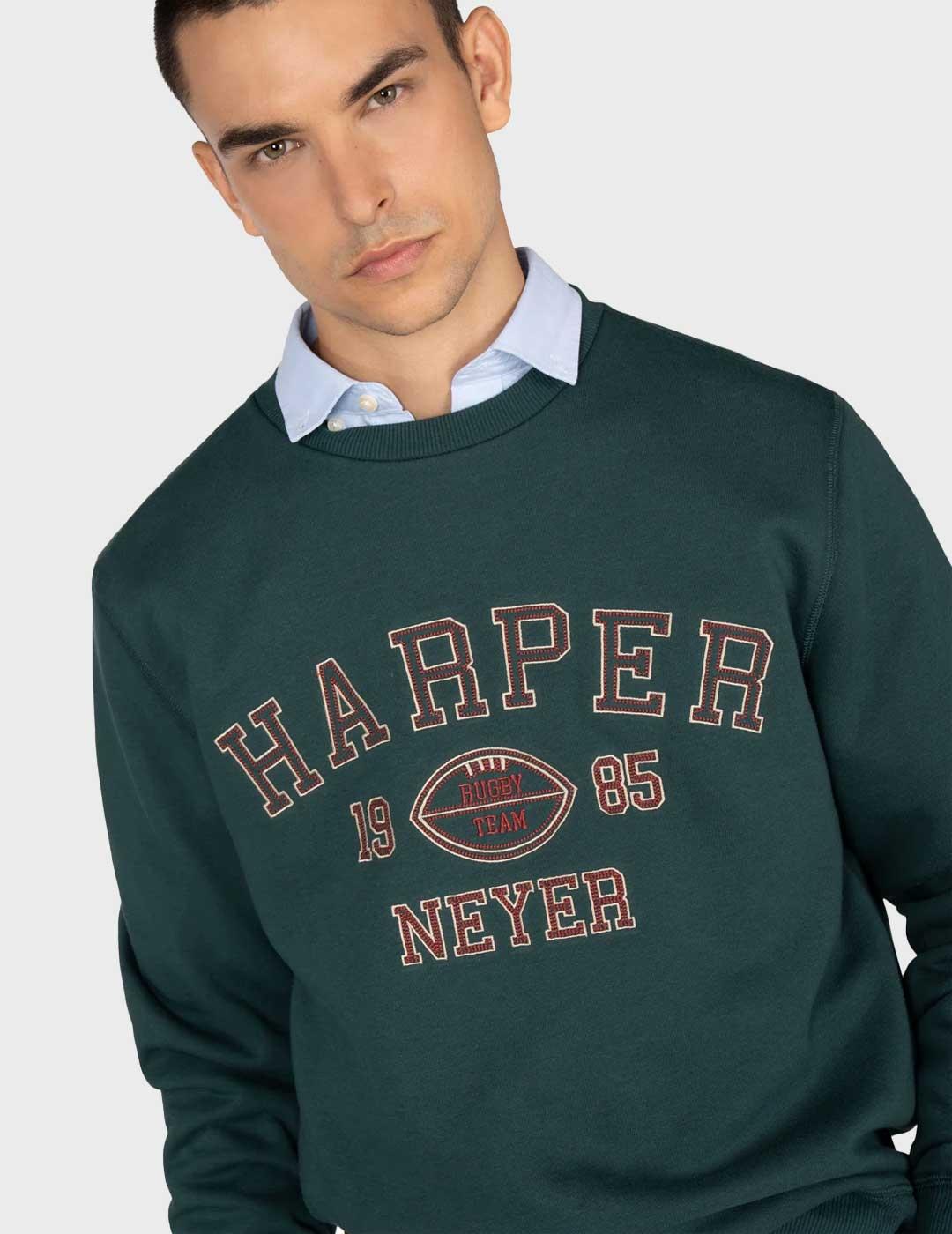 Harper & Neyer Rugby sudadera verde para hombre