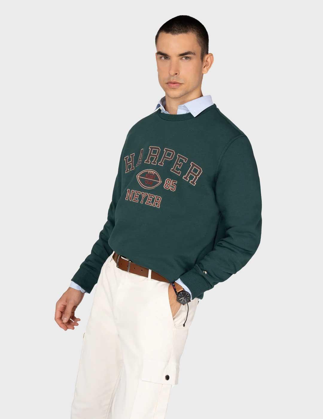 Harper & Neyer Rugby sudadera verde para hombre