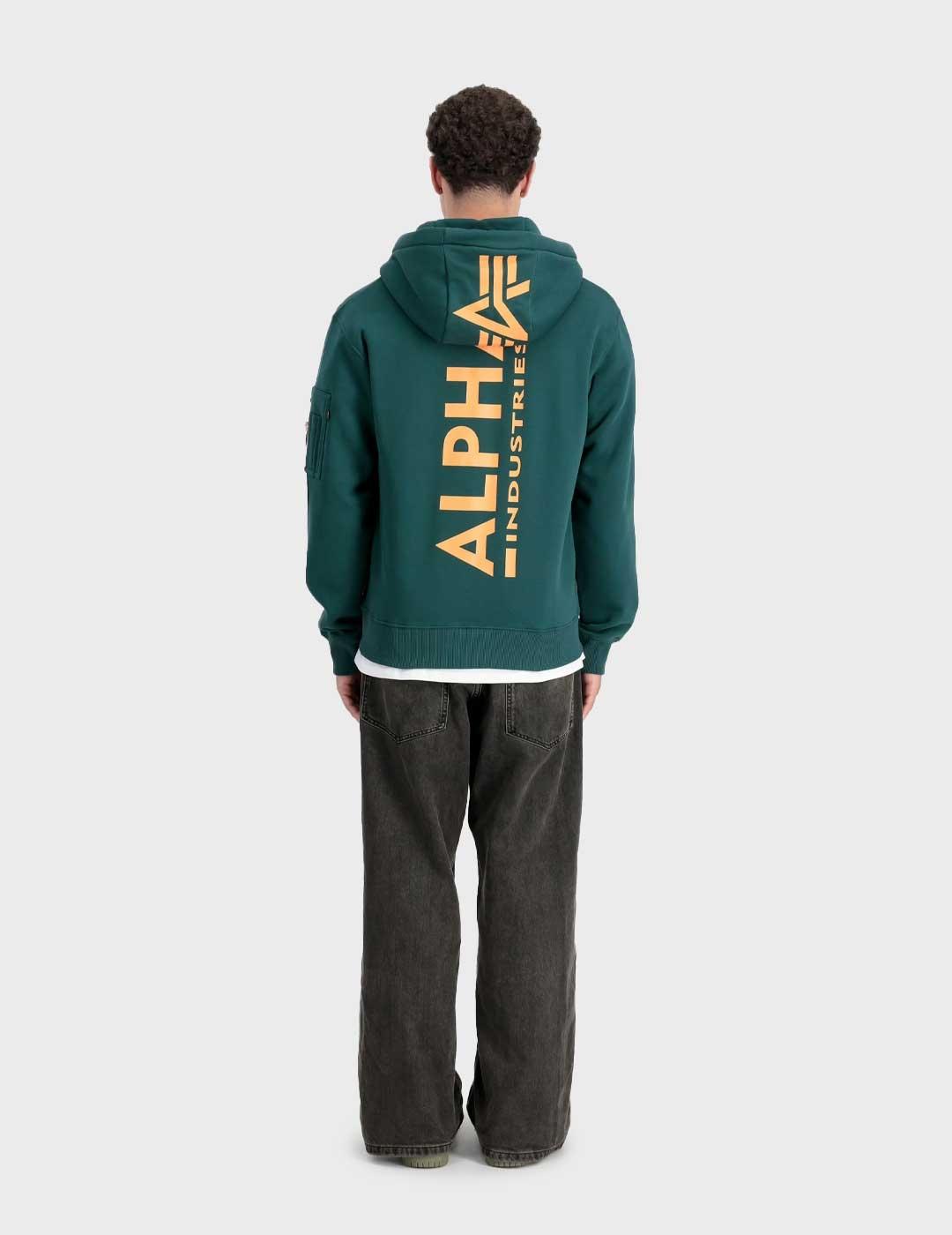 Alpha Back Print sudadera verde para hombre