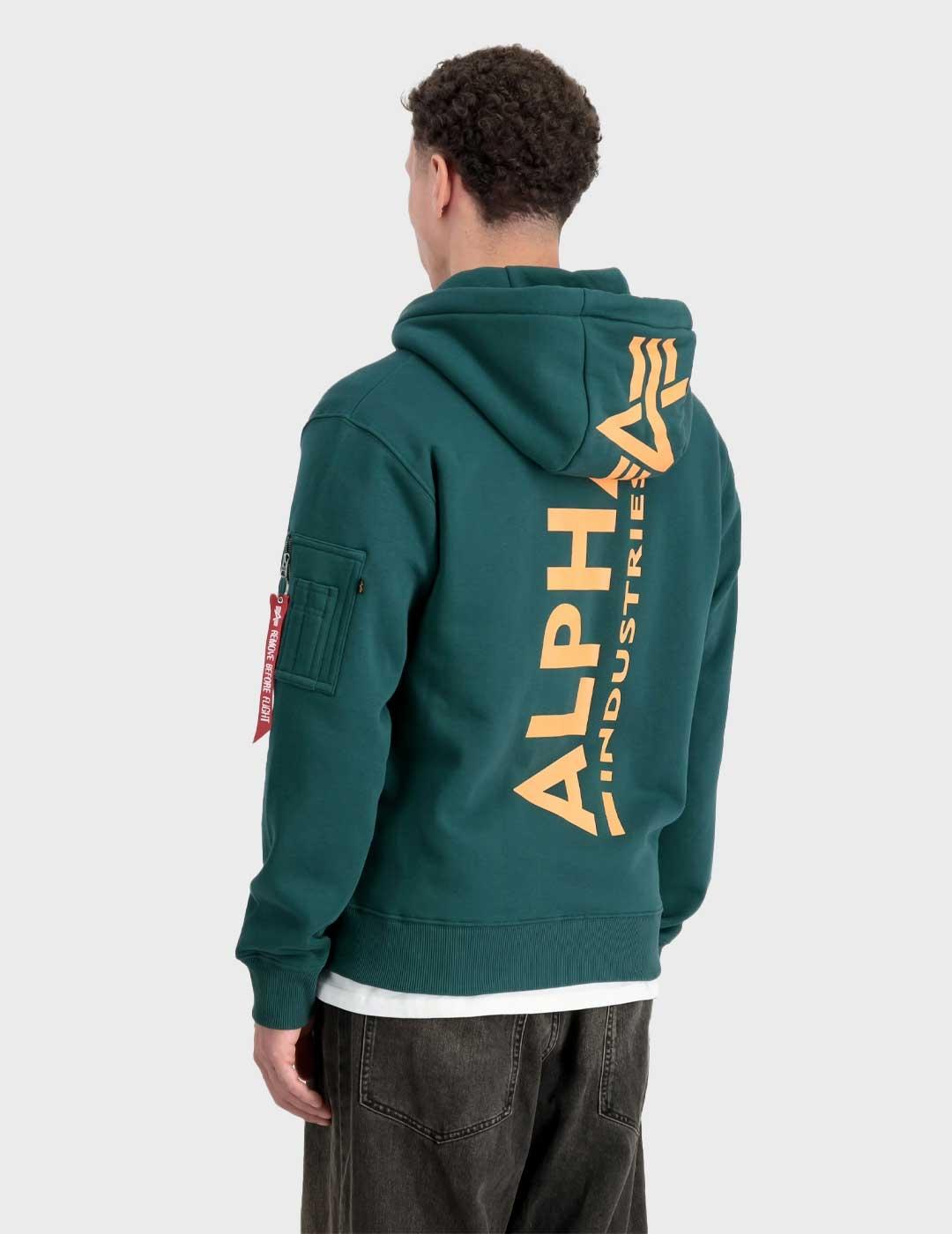 Alpha Back Print sudadera verde para hombre