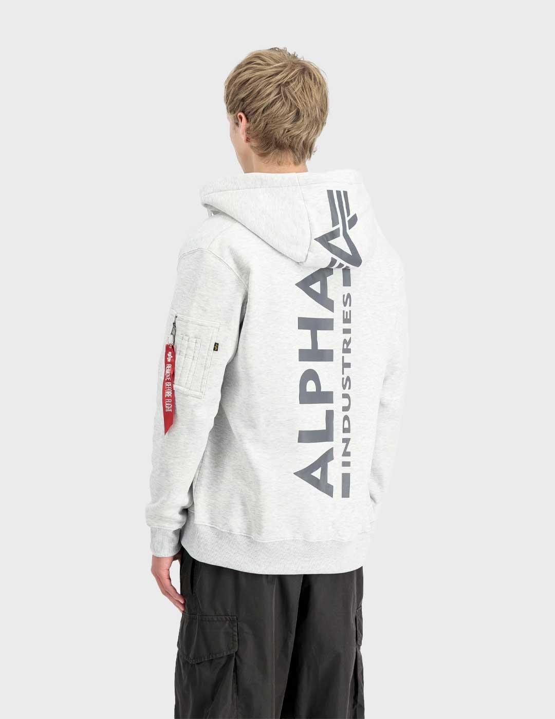 Alpha Back Print sudadera gris para hombre