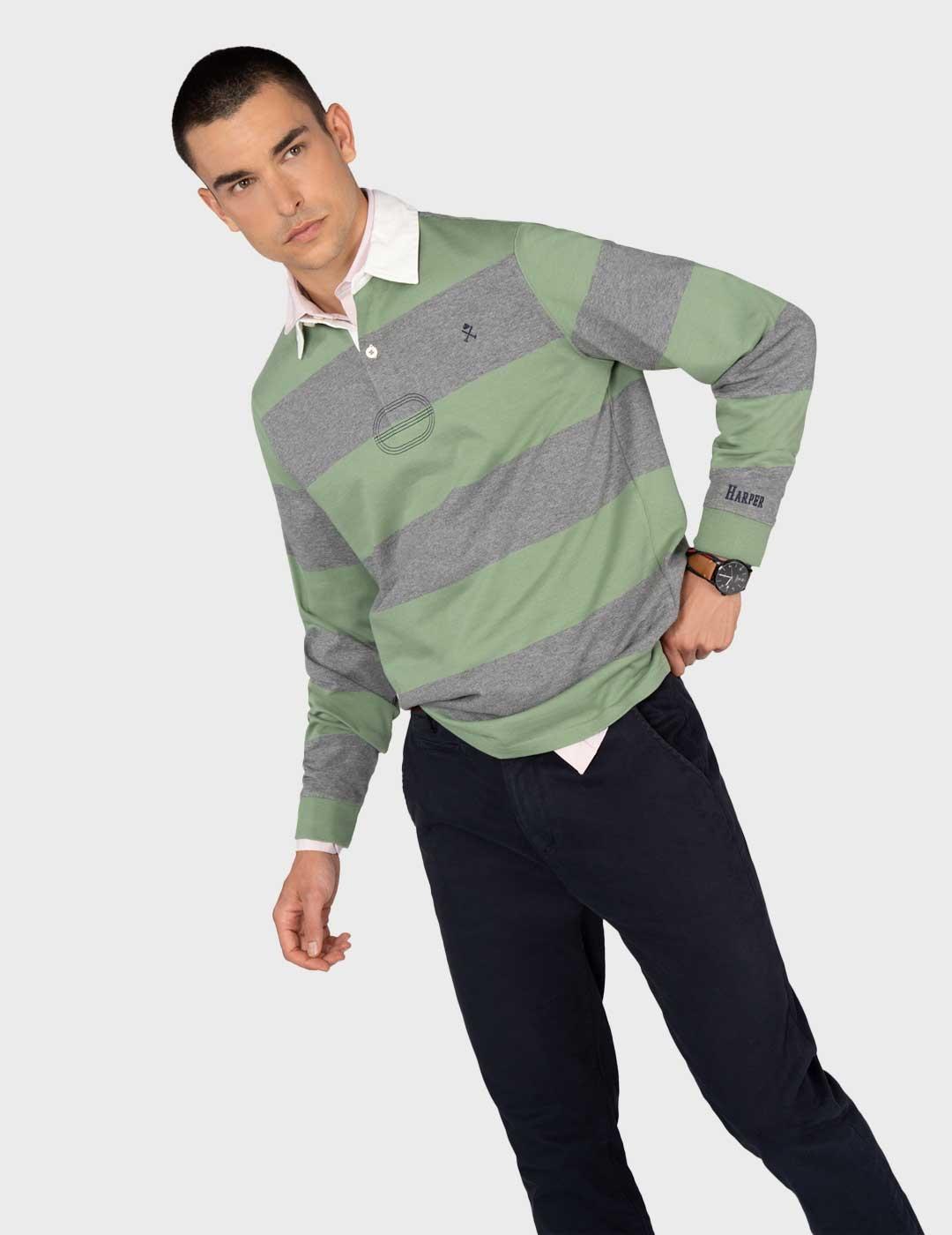 Harper & Neyer Rugby polo verde para hombre