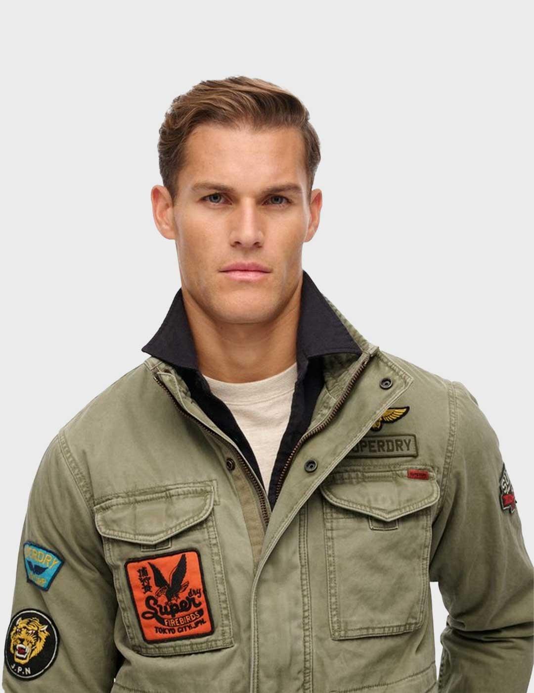 Superdry Patched M65 camisa verde para hombre