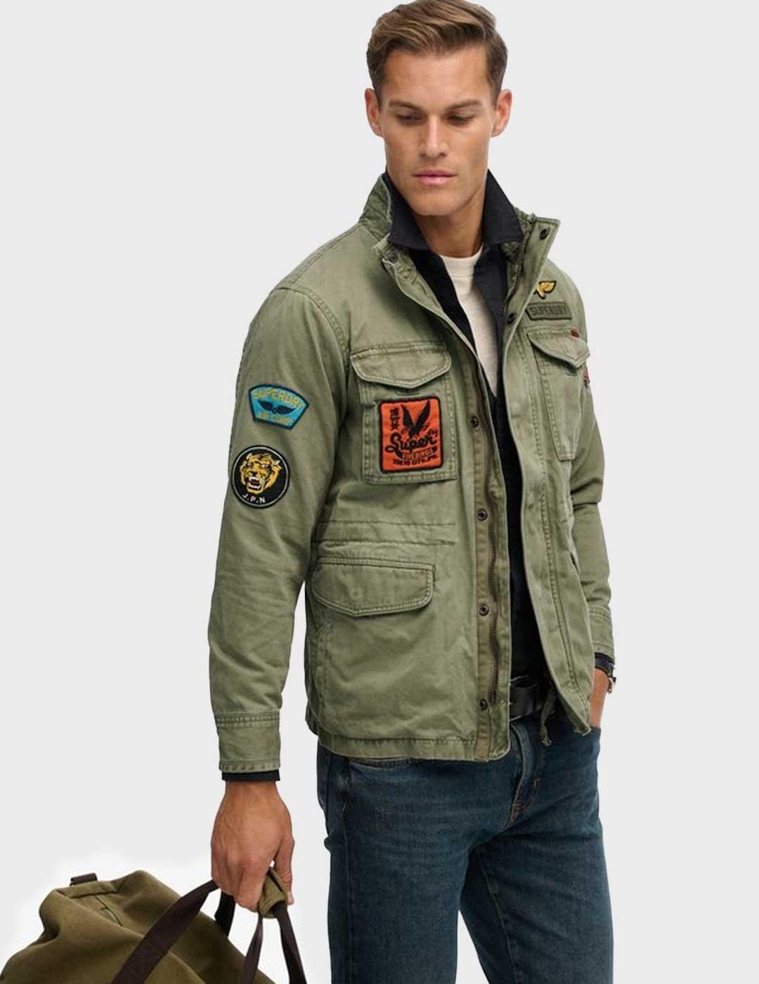 Superdry Patched M65 camisa verde para hombre