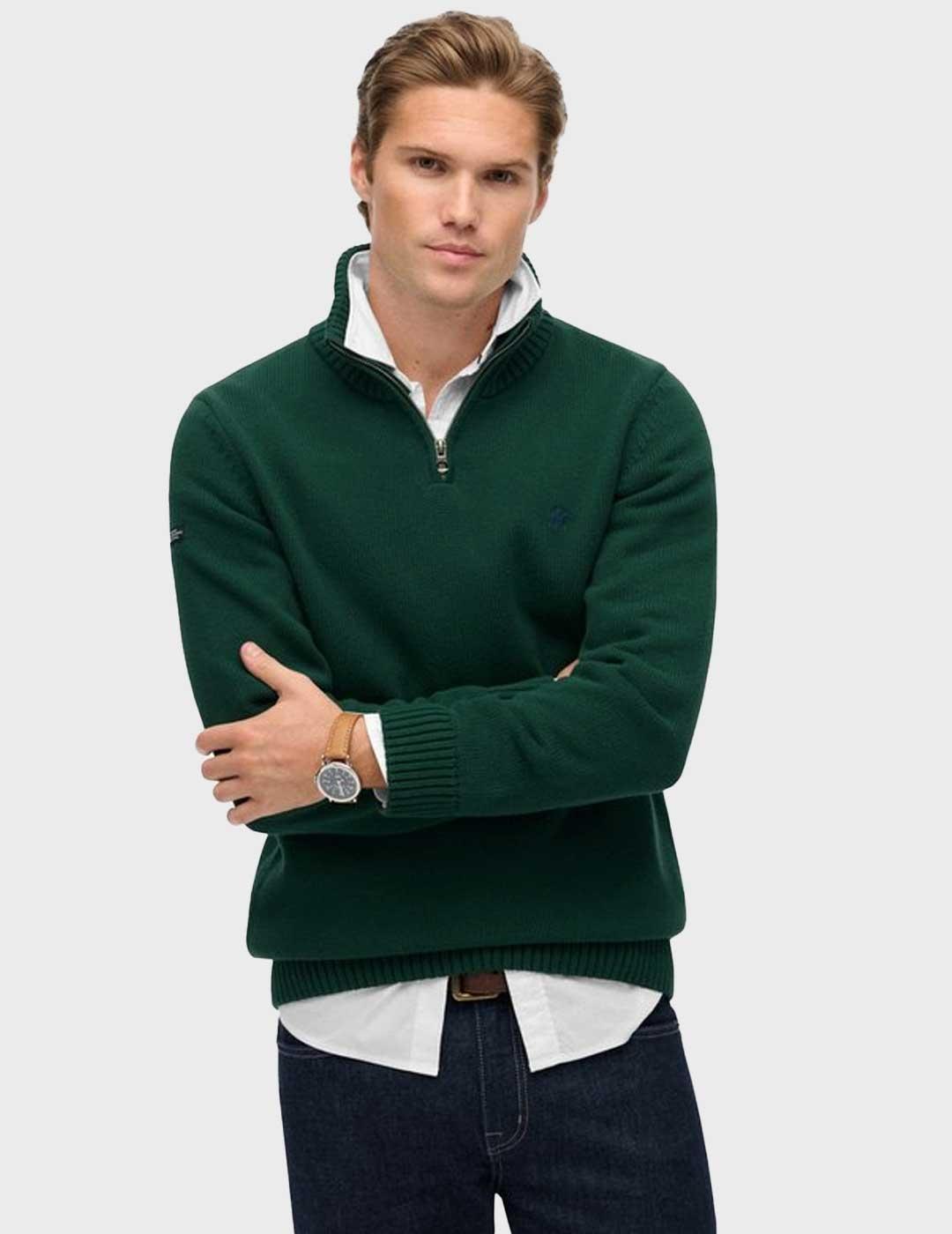 Superdry Half Zip jersey verde para hombre