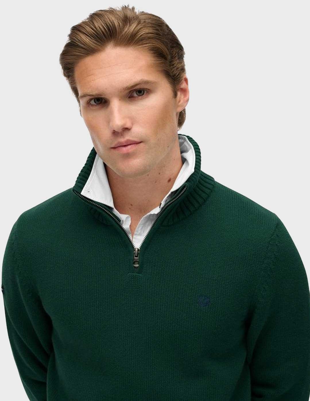 Superdry Half Zip jersey verde para hombre