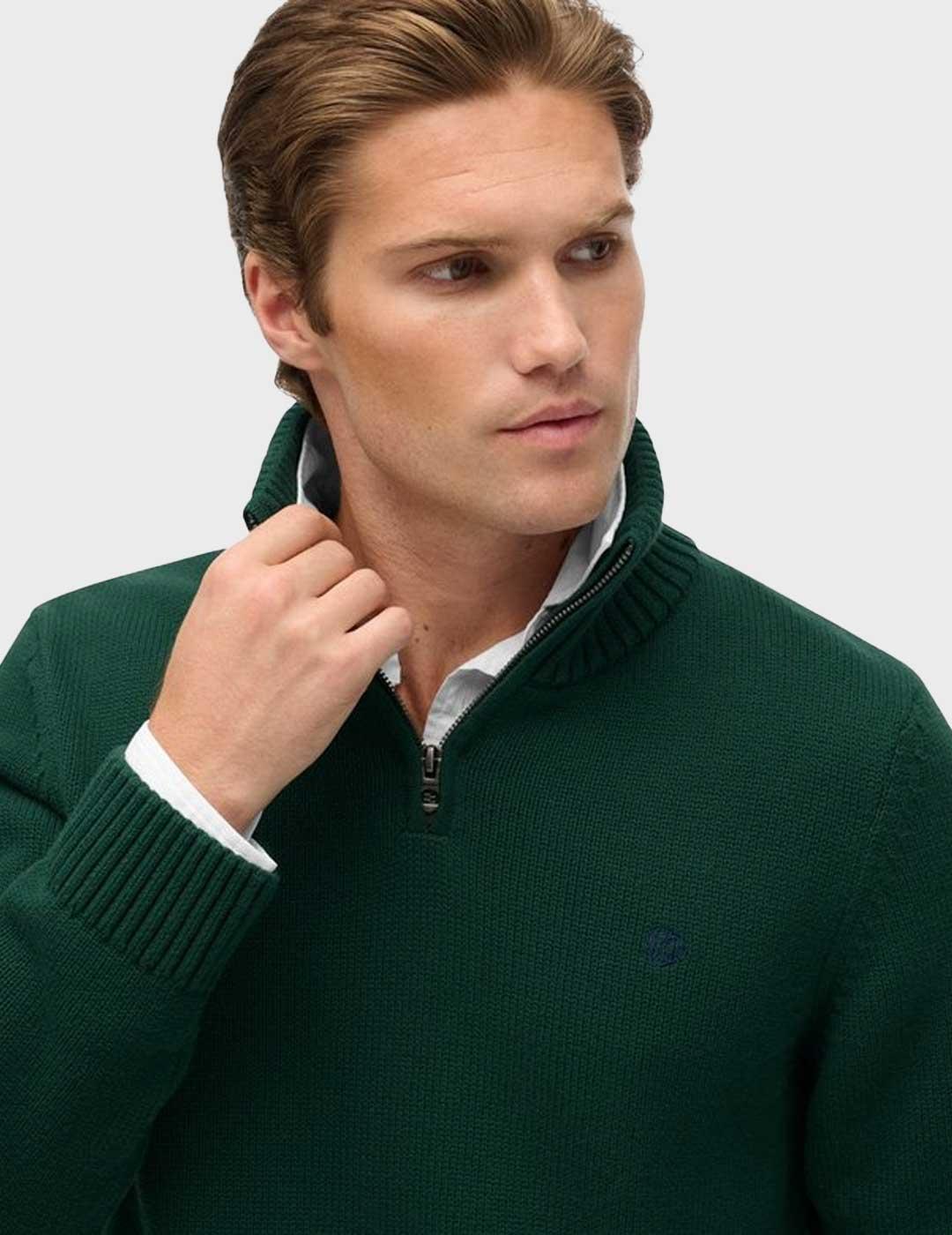 Superdry Half Zip jersey verde para hombre