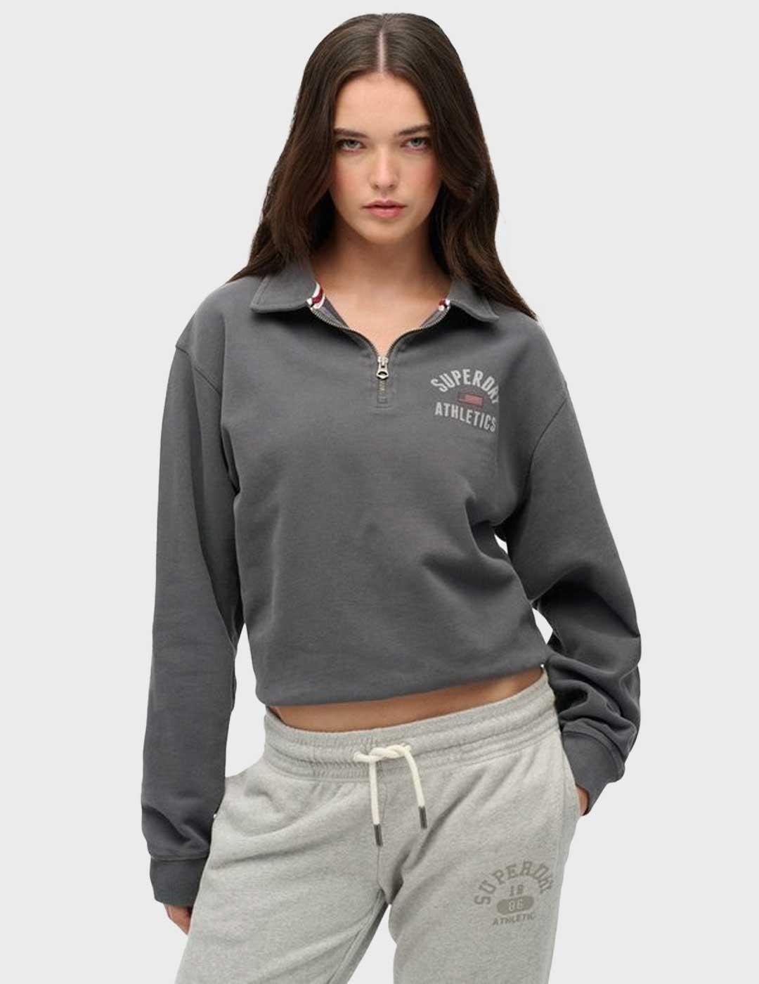 Superdry Athletic Collared sudadera gris para mujer