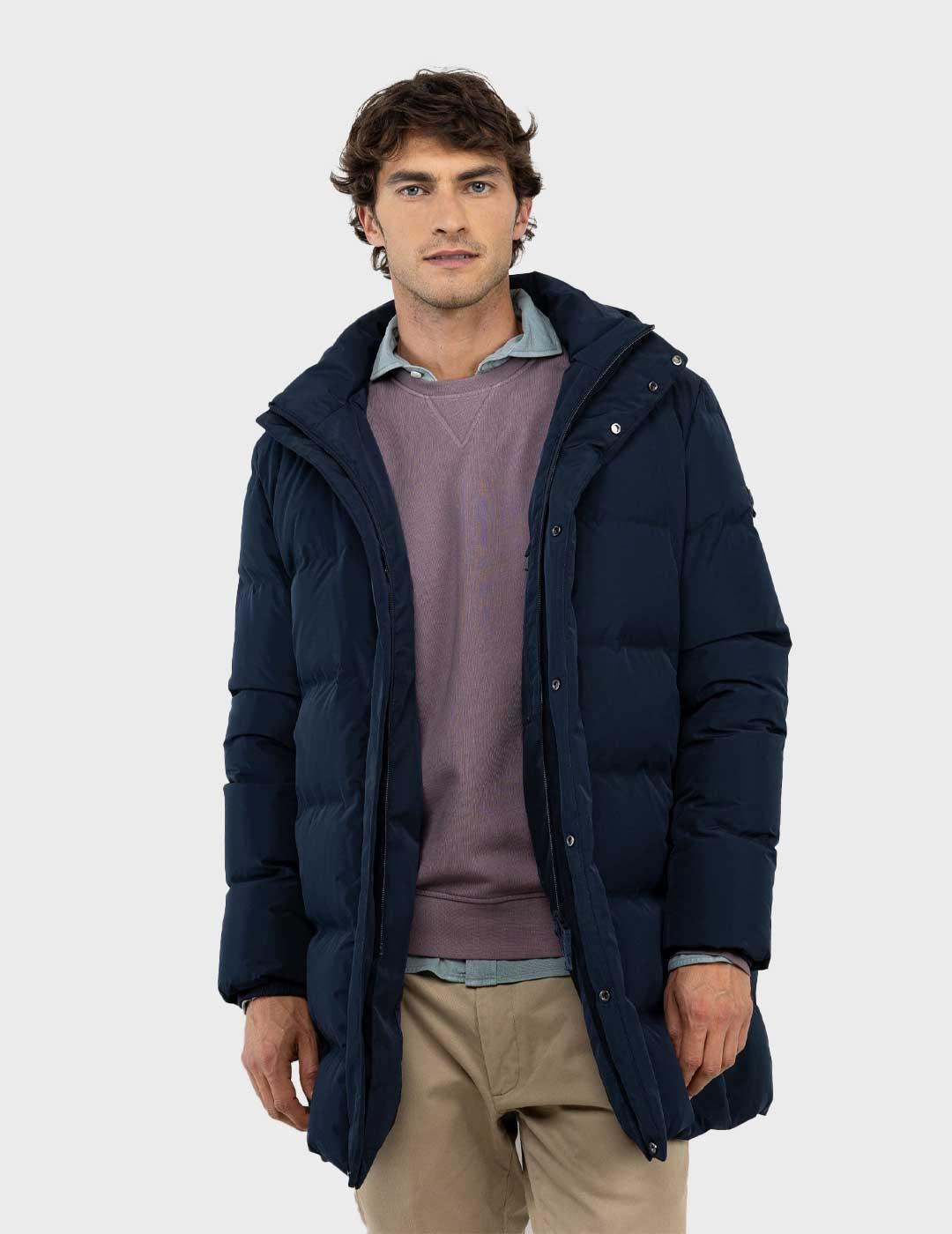 El Ganso abrigo pluma azul marino largo para hombre