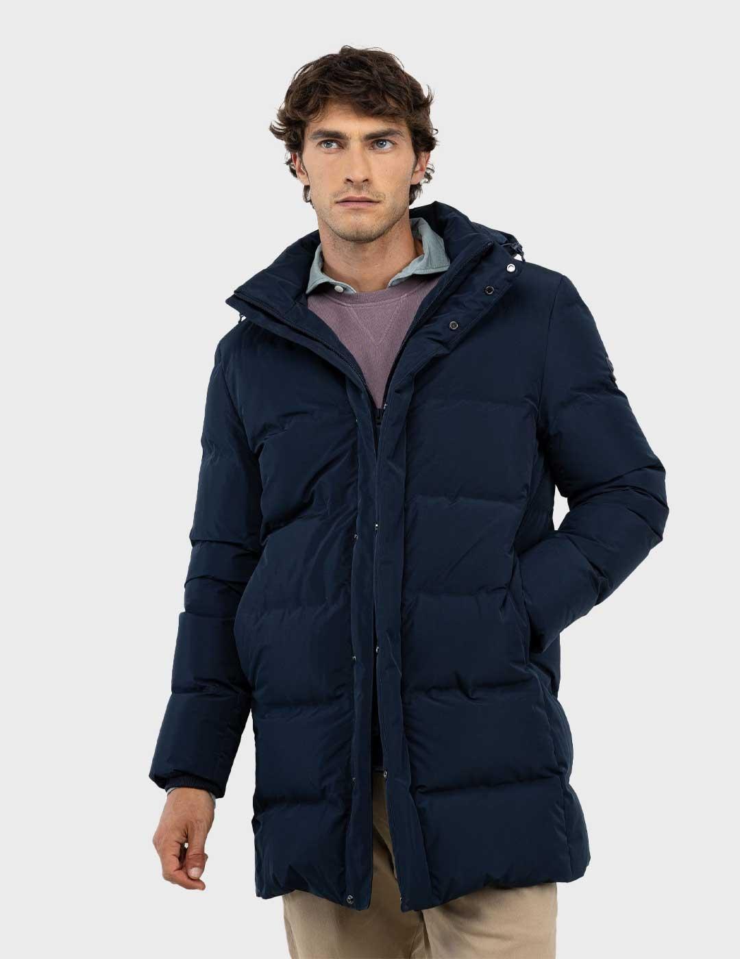 El Ganso abrigo pluma azul marino largo para hombre