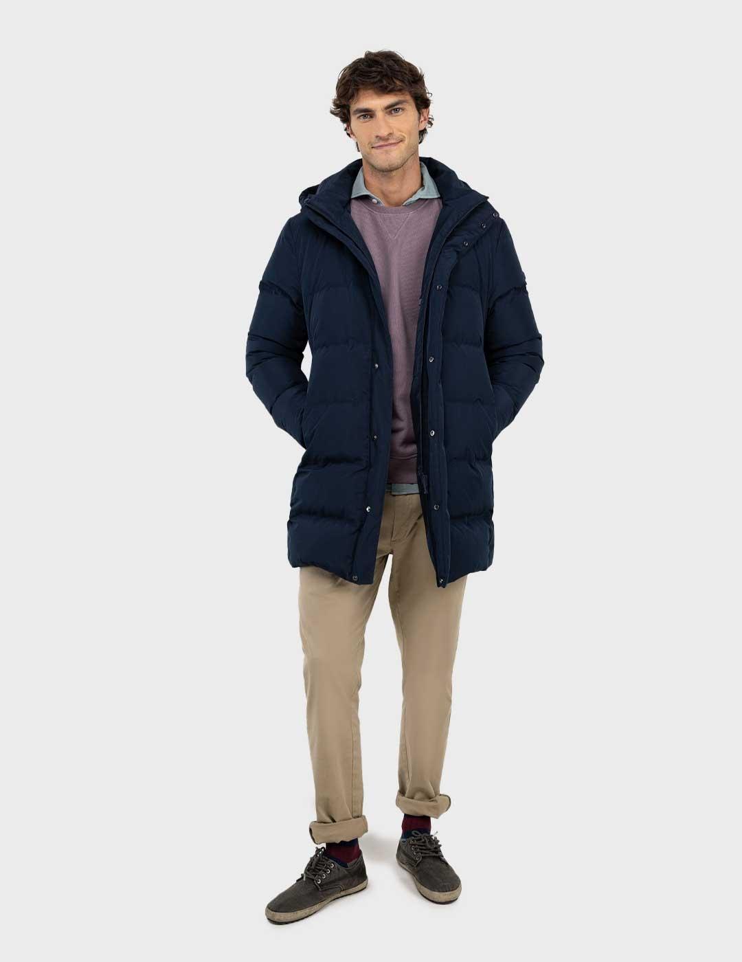 El Ganso abrigo pluma azul marino largo para hombre