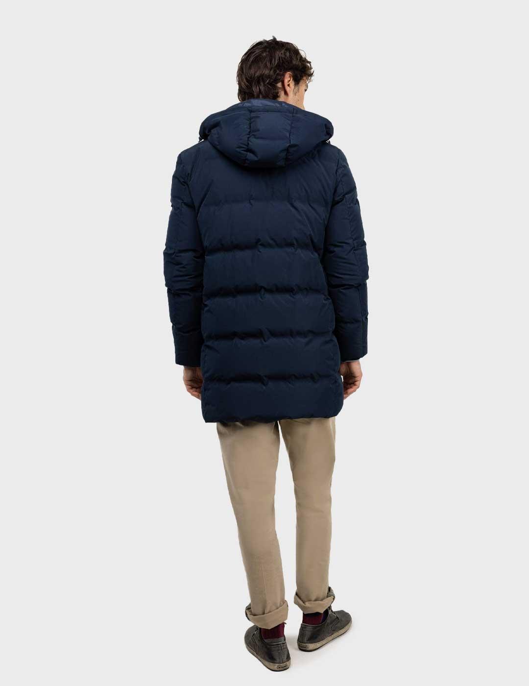 El Ganso abrigo pluma azul marino largo para hombre