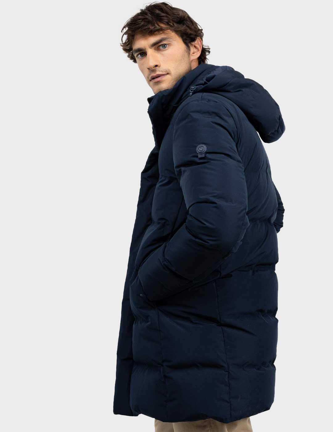 El Ganso abrigo pluma azul marino largo para hombre