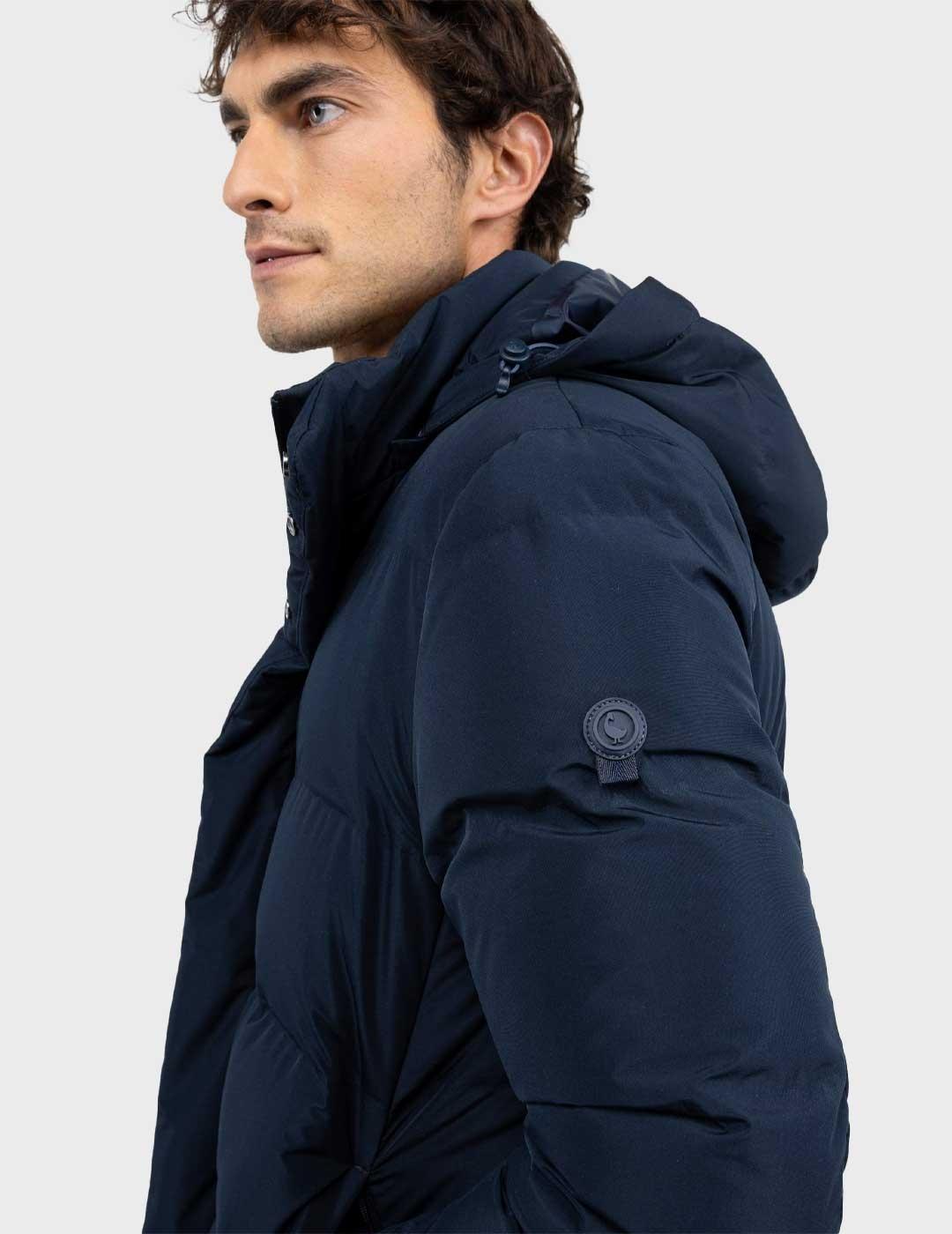 El Ganso abrigo pluma azul marino largo para hombre