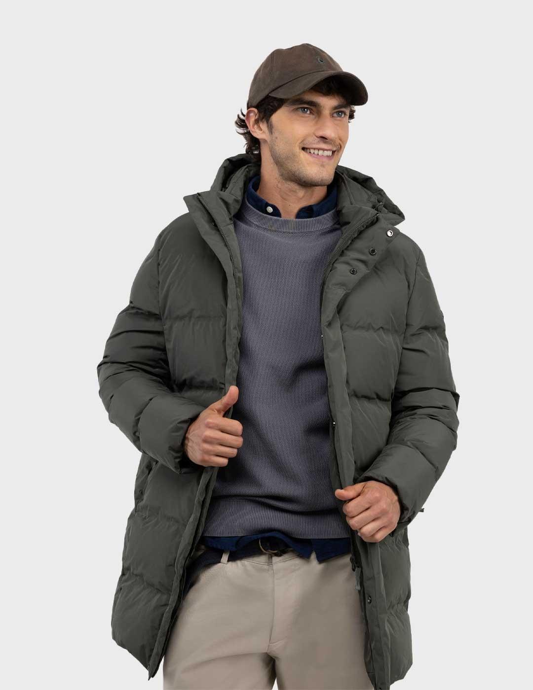 El Ganso abrigo pluma azul marino largo para hombre