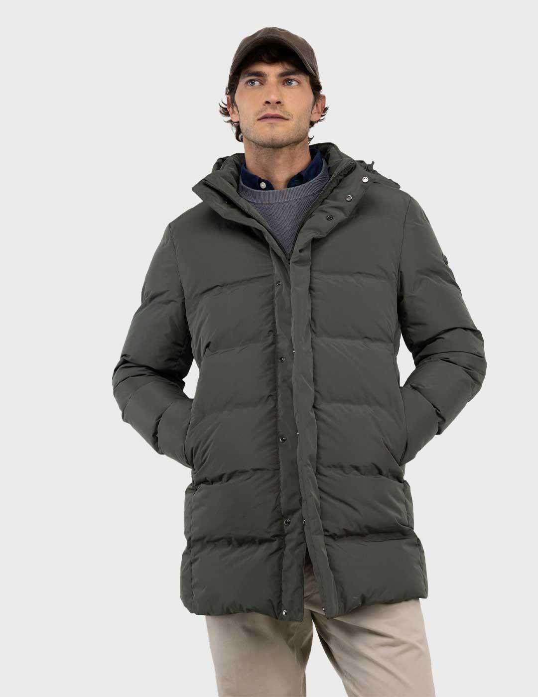 El Ganso abrigo plumas verde largo para hombre