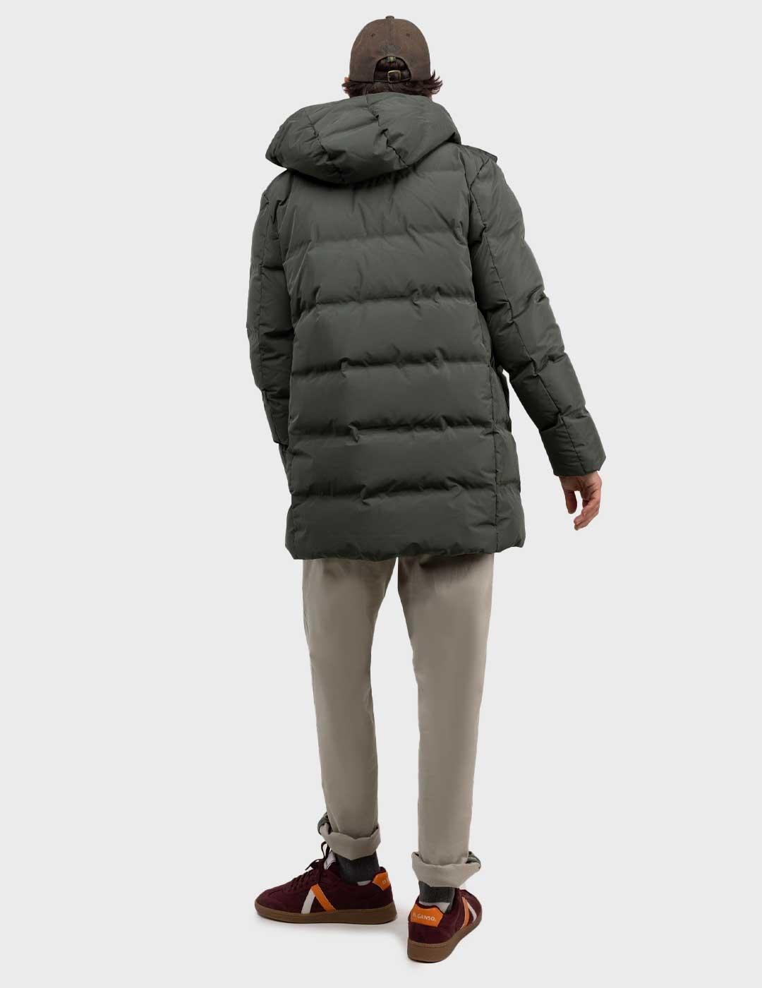 El Ganso abrigo plumas verde largo para hombre