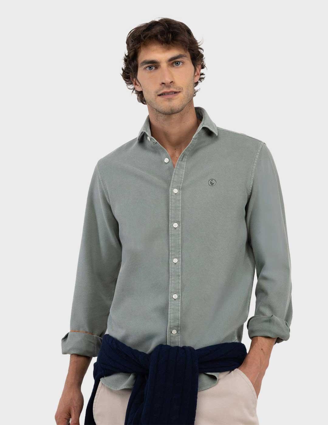 El Ganso camisa verde lisa para hombre