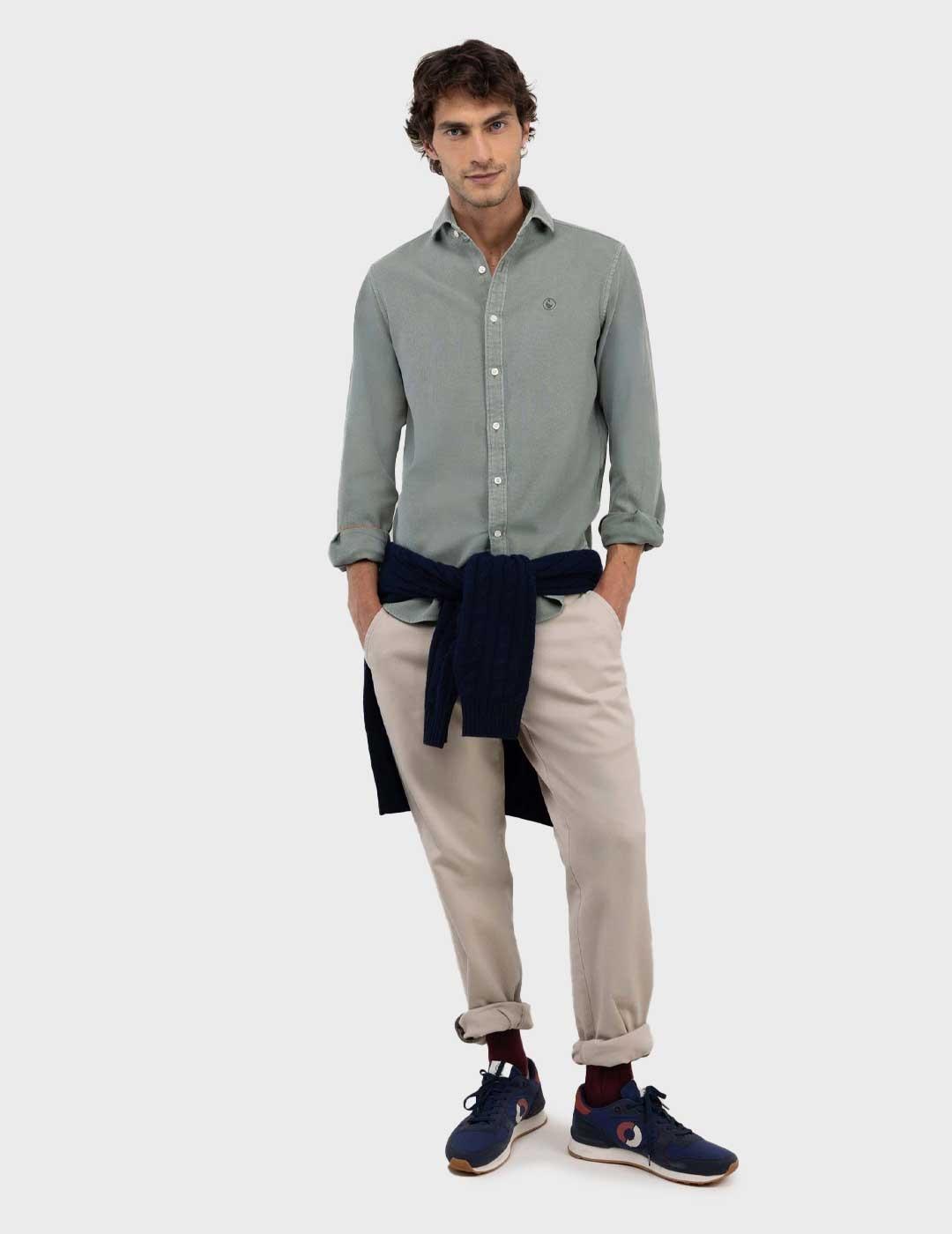 El Ganso camisa verde lisa para hombre