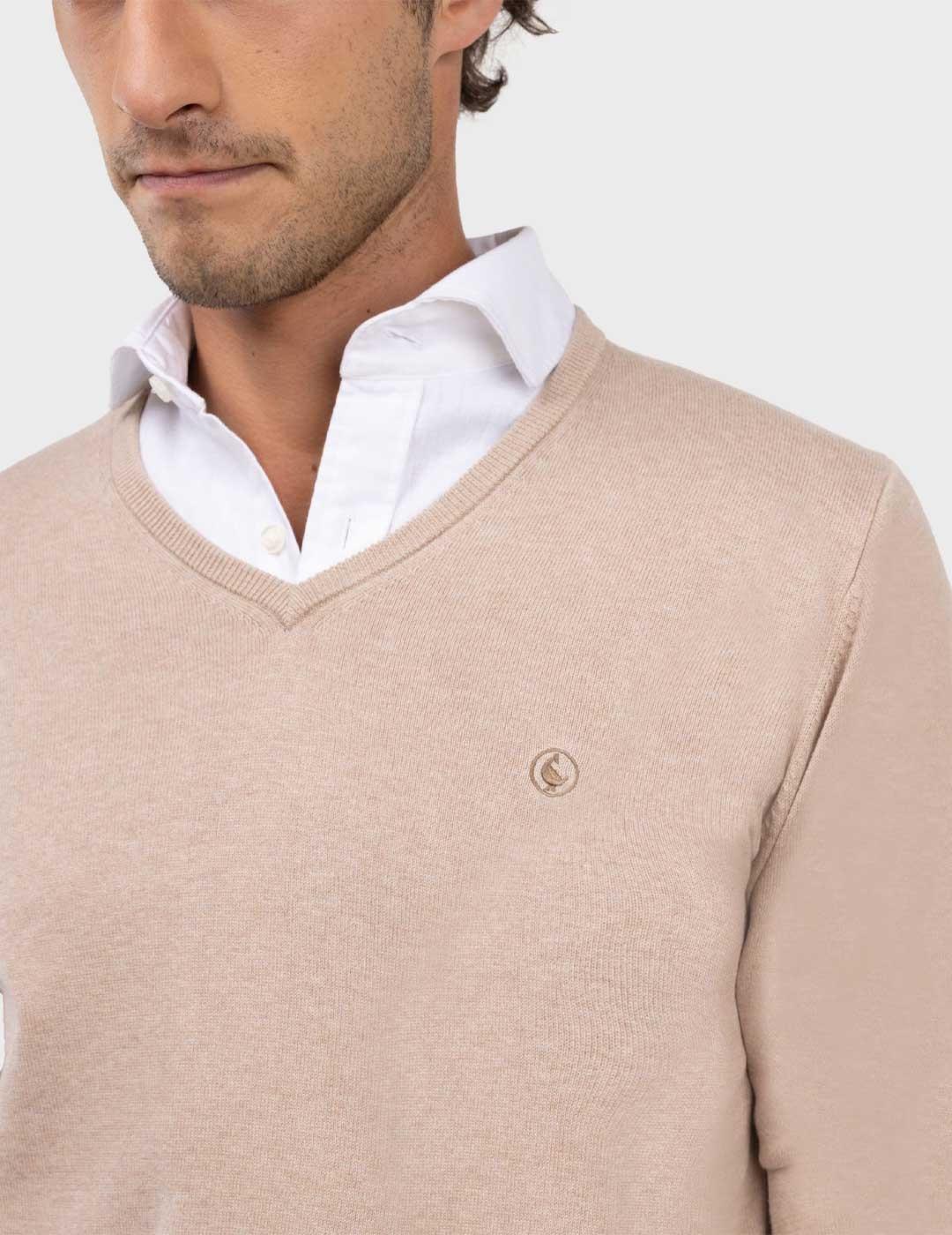 El Ganso jersey beige cuello pico para hombre