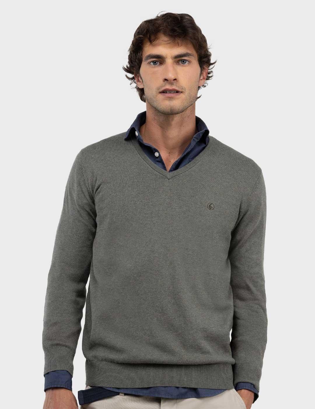 El Ganso jersey verde cuello pico para hombre