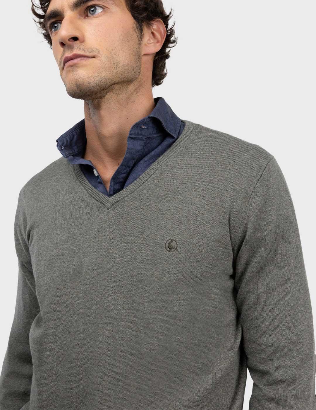 El Ganso jersey verde cuello pico para hombre