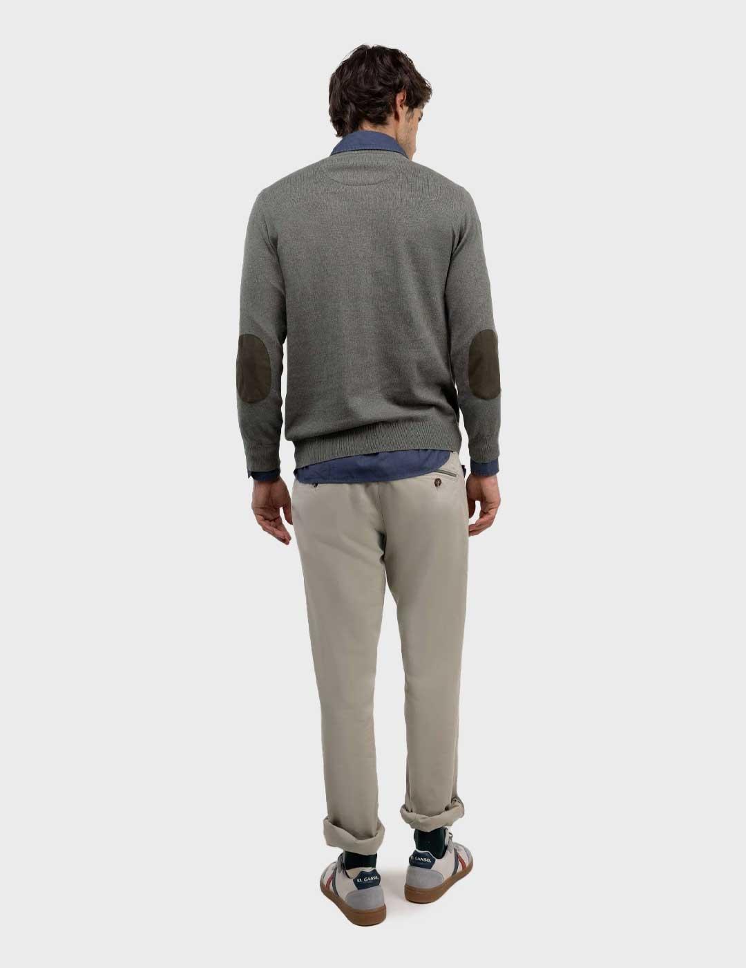 El Ganso jersey verde cuello pico para hombre