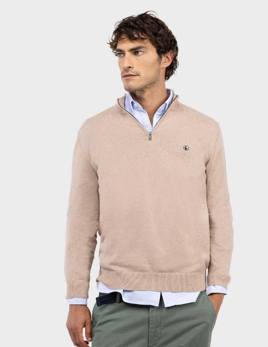 El Ganso jersey beige cuello camionero para hombre