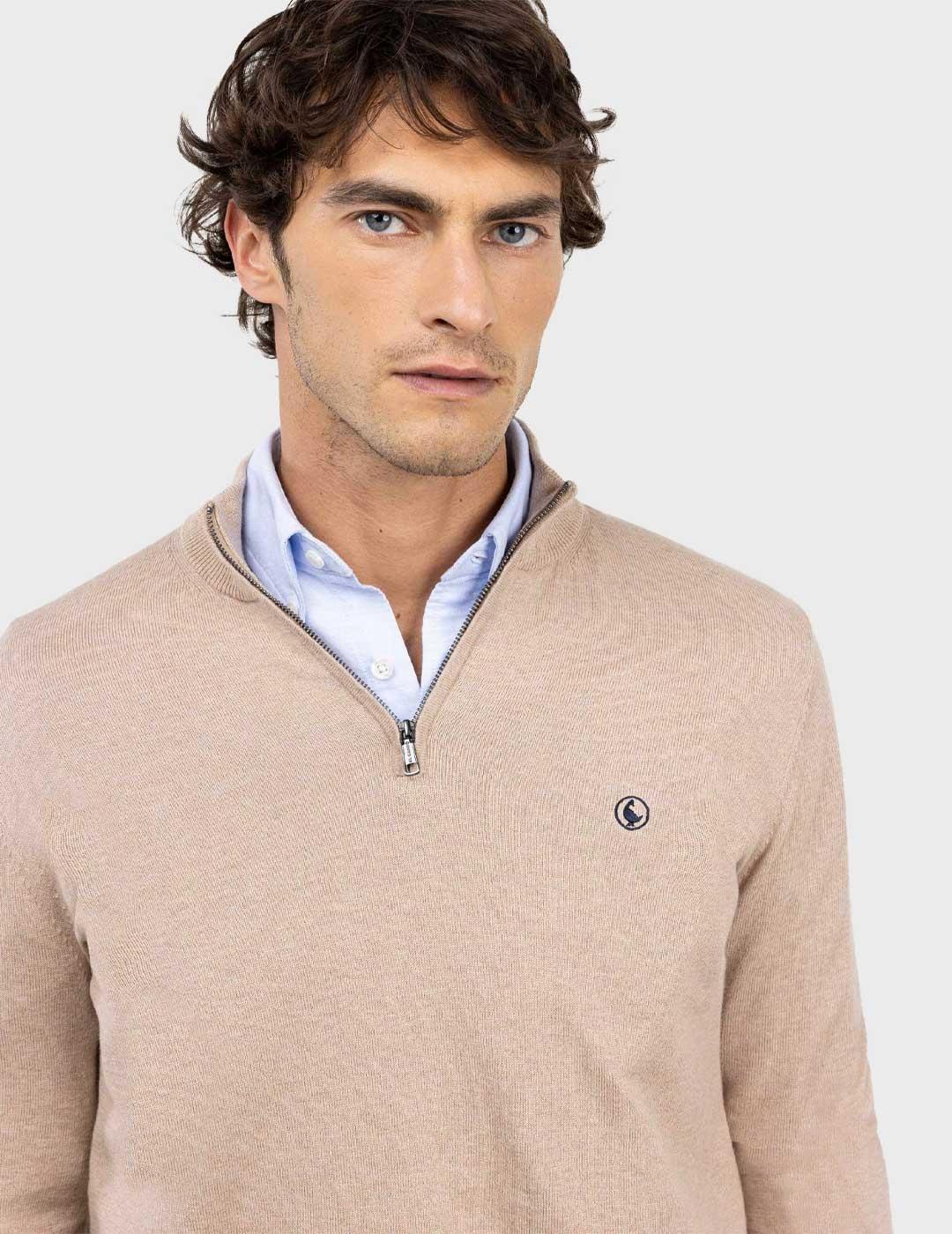 El Ganso jersey beige cuello camionero para hombre