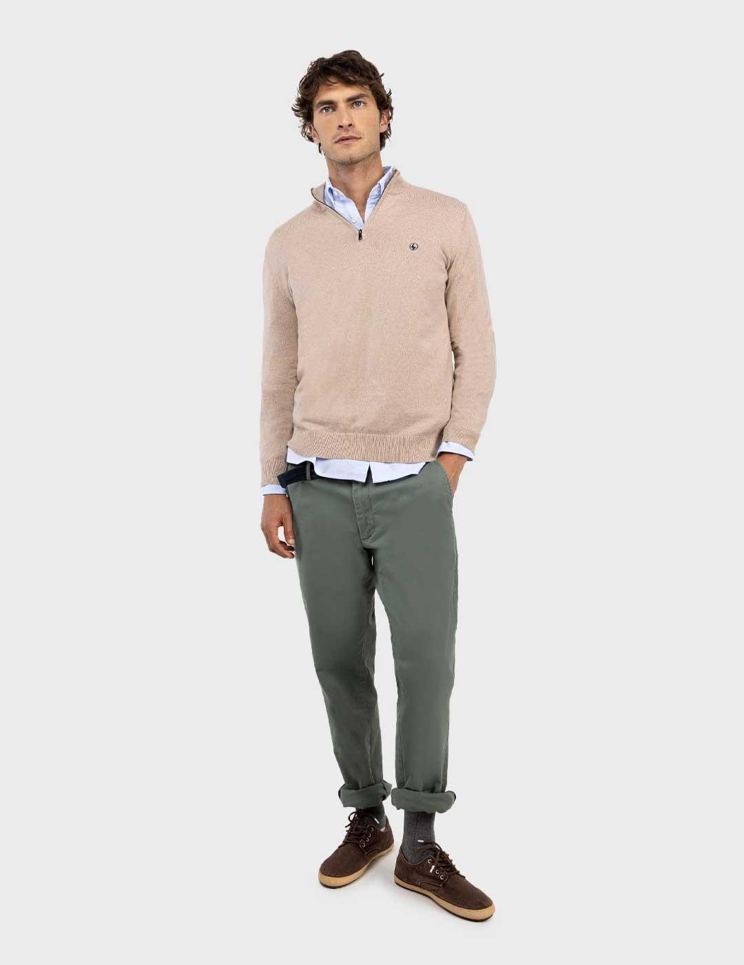 El Ganso jersey beige cuello camionero para hombre