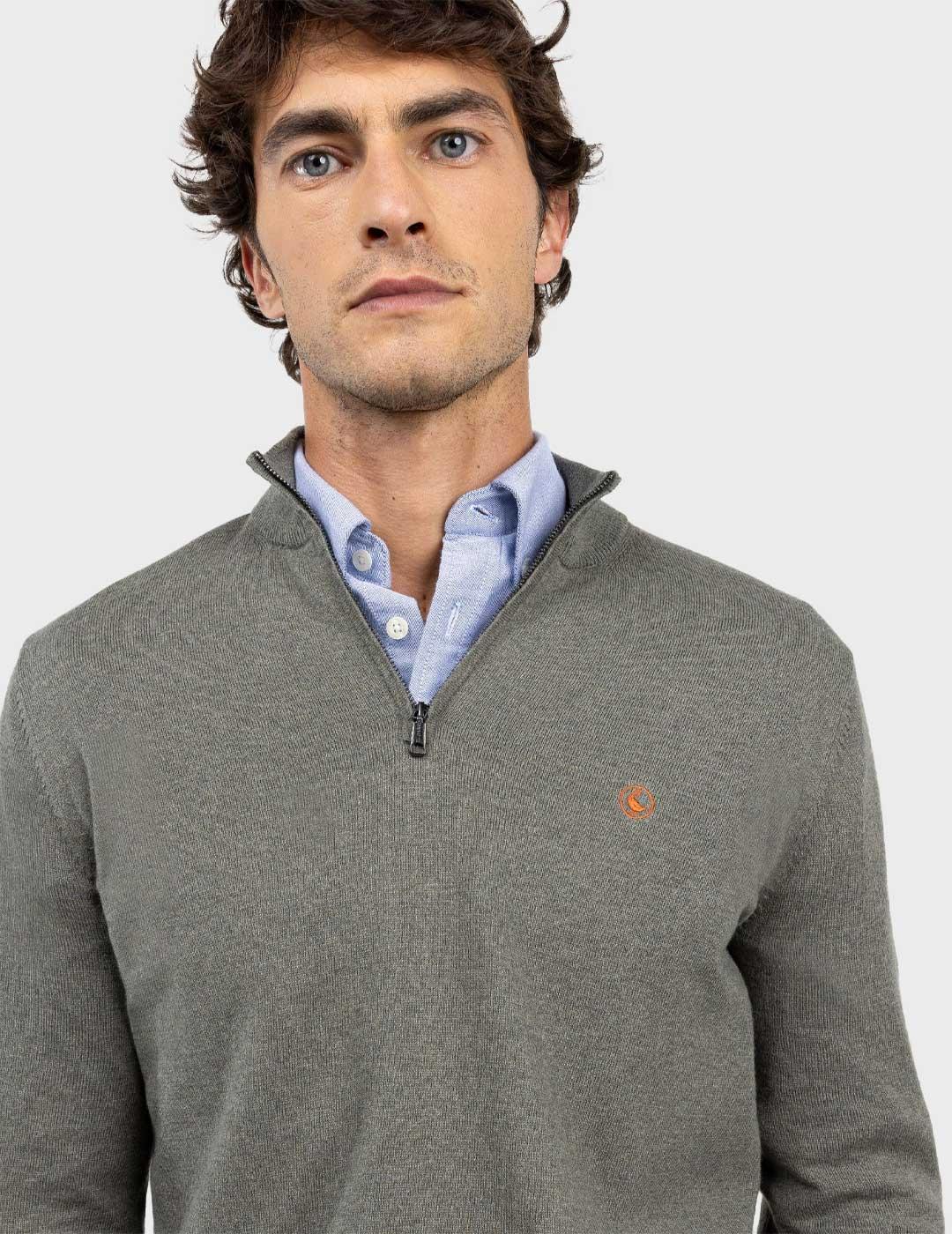 El Ganso jersey verde cuello camionero para hombre