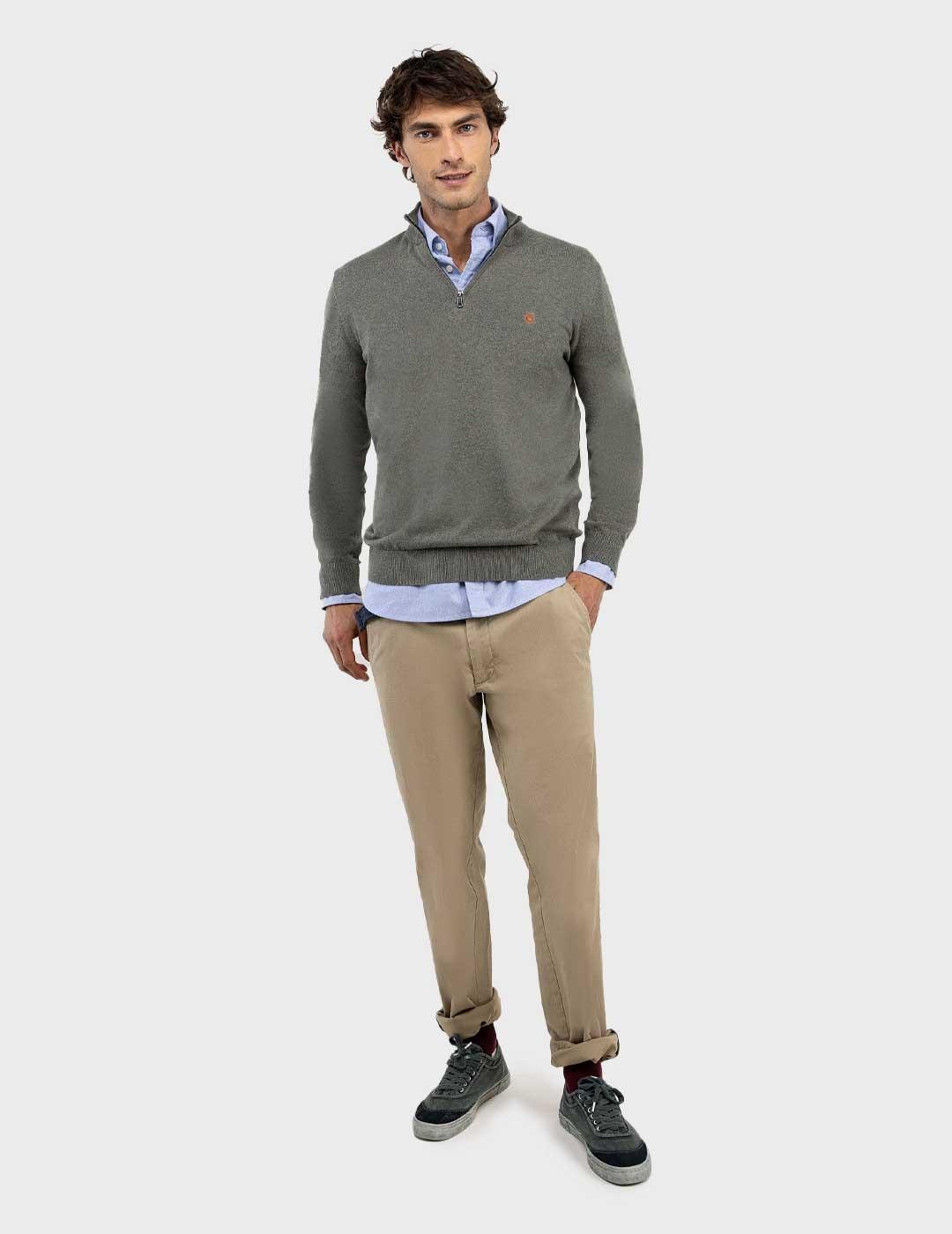 El Ganso jersey verde cuello camionero para hombre