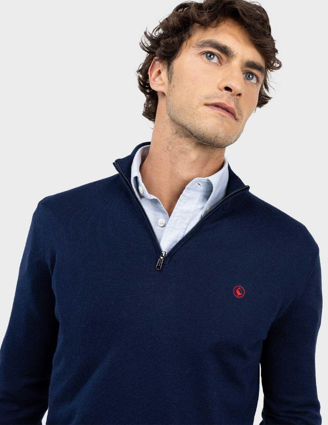 El Ganso jersey azul marino cuello camionero para hombre