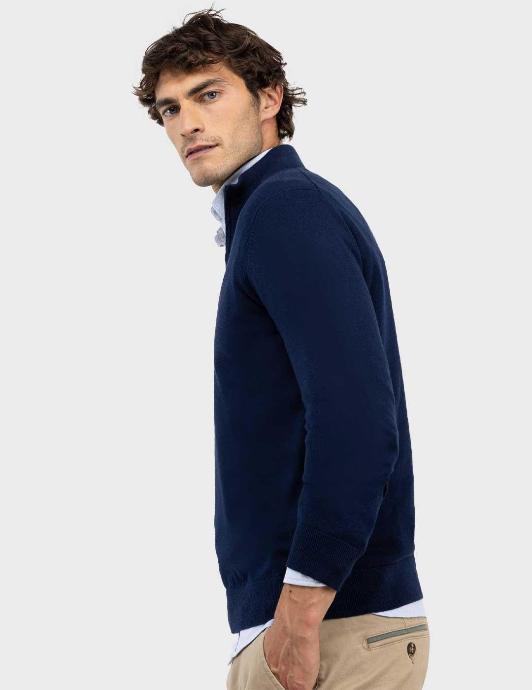 El Ganso jersey azul marino cuello camionero para hombre