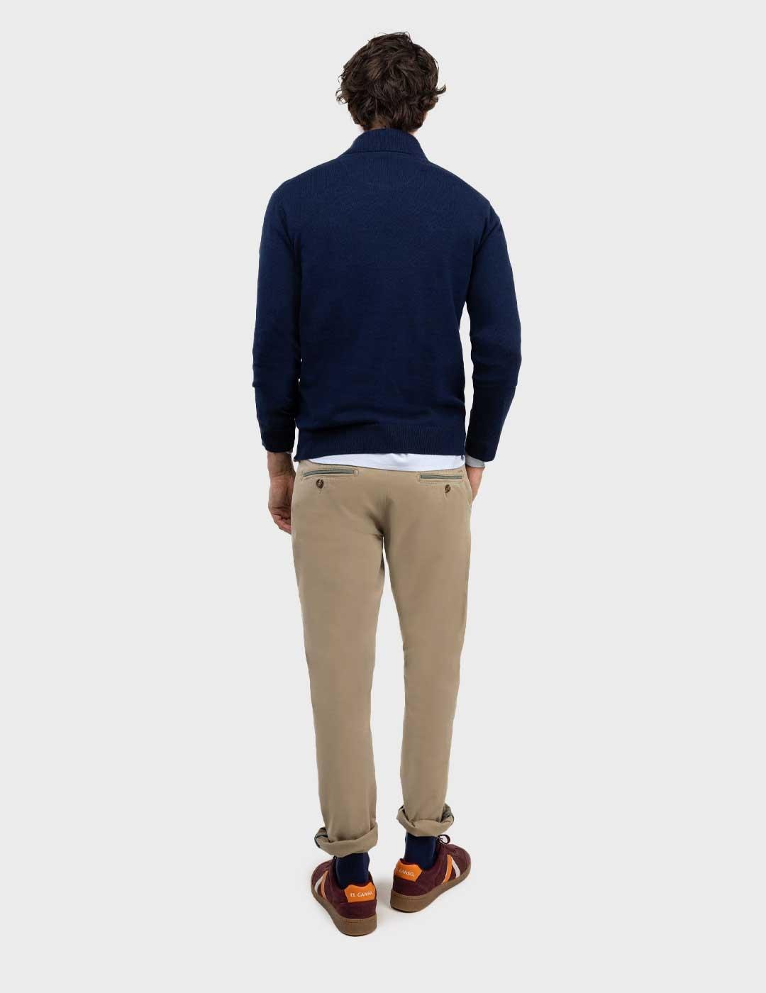 El Ganso jersey azul marino cuello camionero para hombre