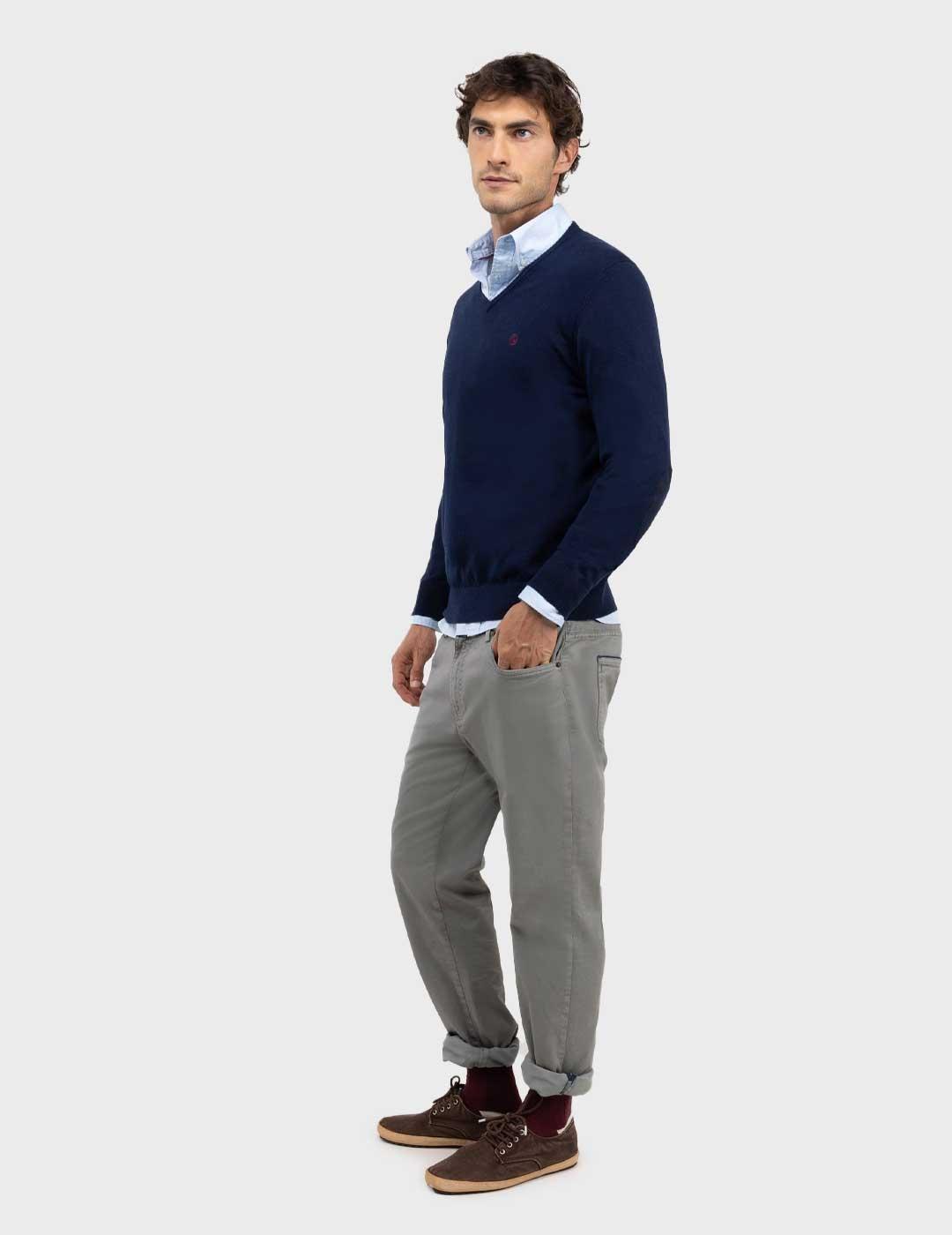 El Ganso jersey azul marino cuello camionero para hombre