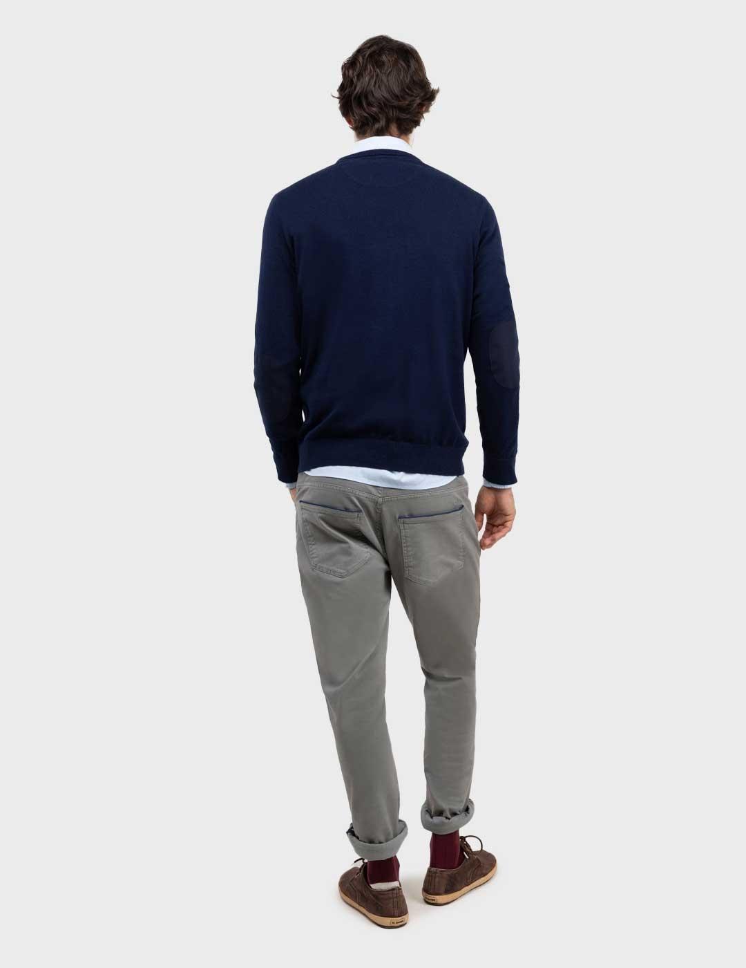 El Ganso jersey azul marino cuello camionero para hombre