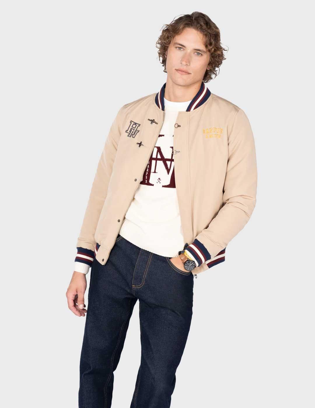 Harper & Neyer University chaqueta bomber beige para hombre