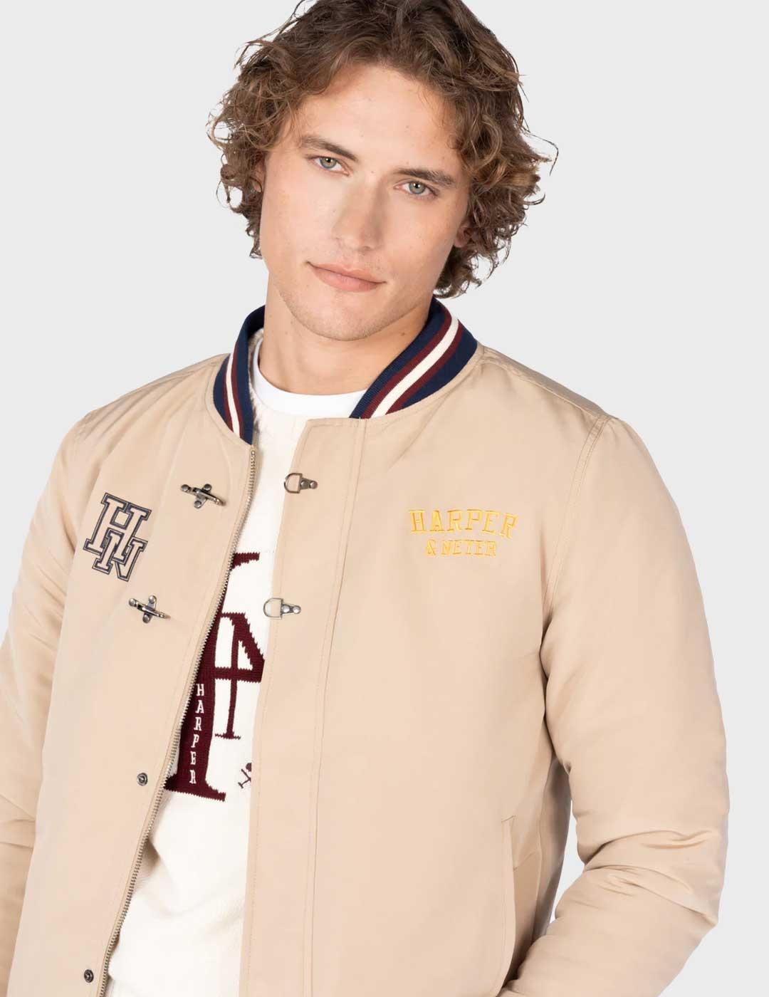Harper & Neyer University chaqueta bomber beige para hombre