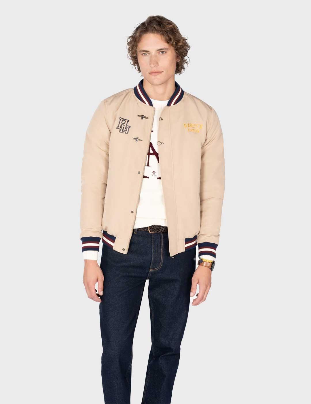 Harper & Neyer University chaqueta bomber beige para hombre