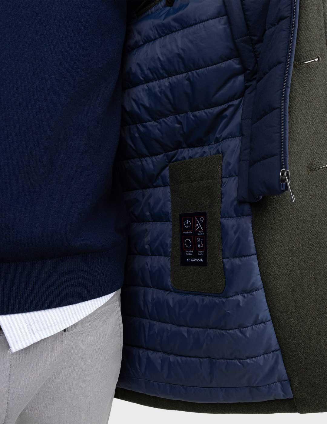 El Ganso abrigo verde liso para hombre