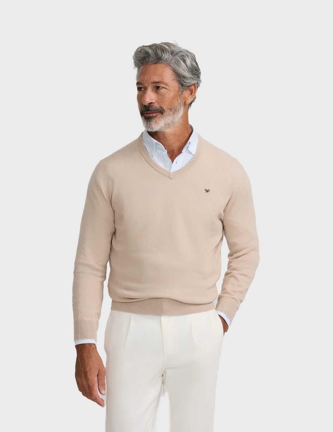Silbon jersey beige cuello pico para hombre