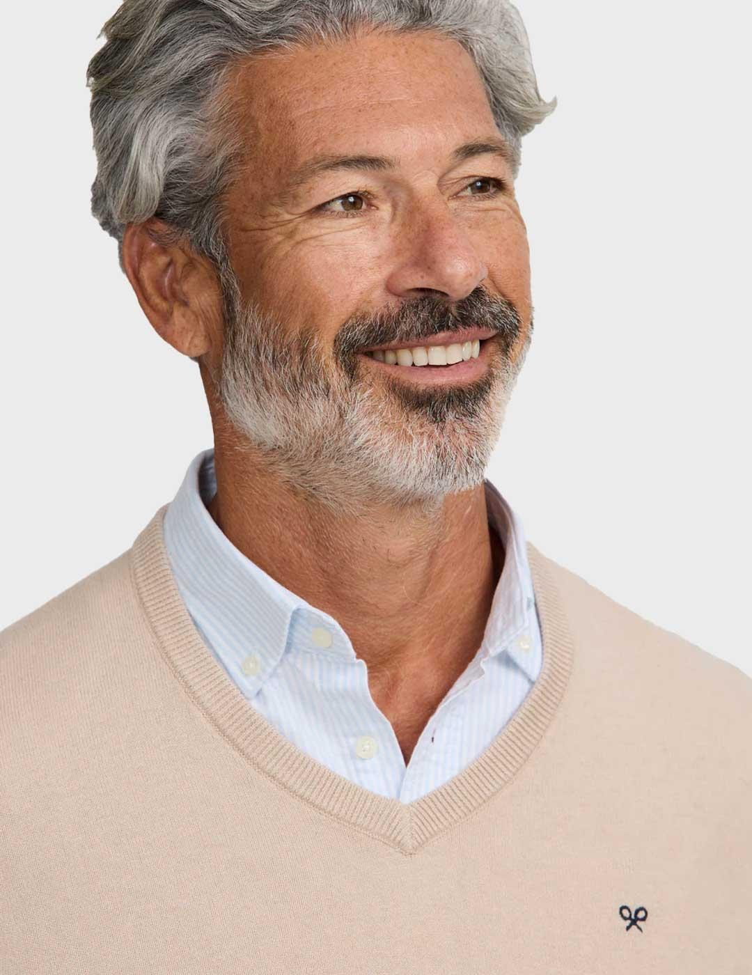 Silbon jersey beige cuello pico para hombre