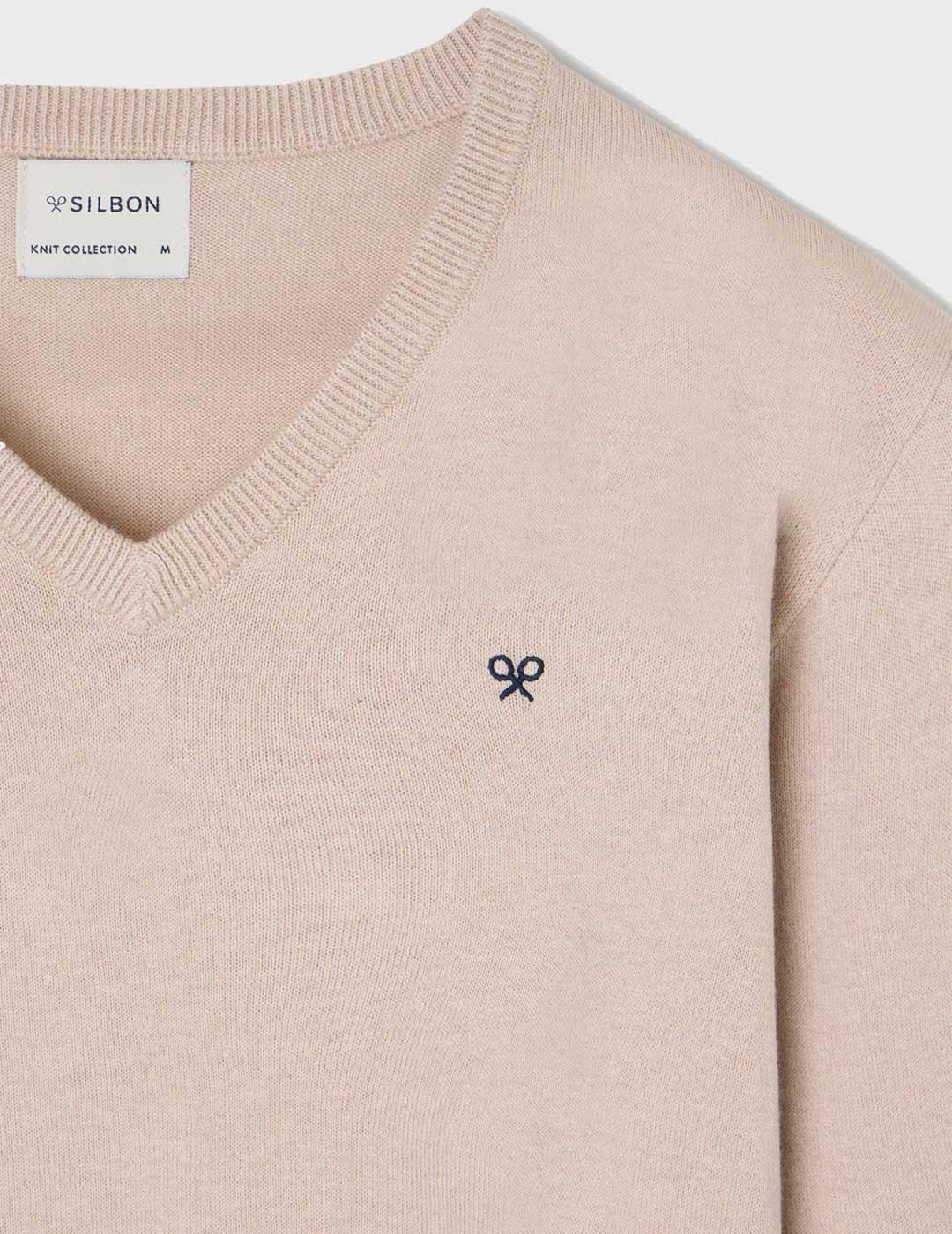 Silbon jersey beige cuello pico para hombre