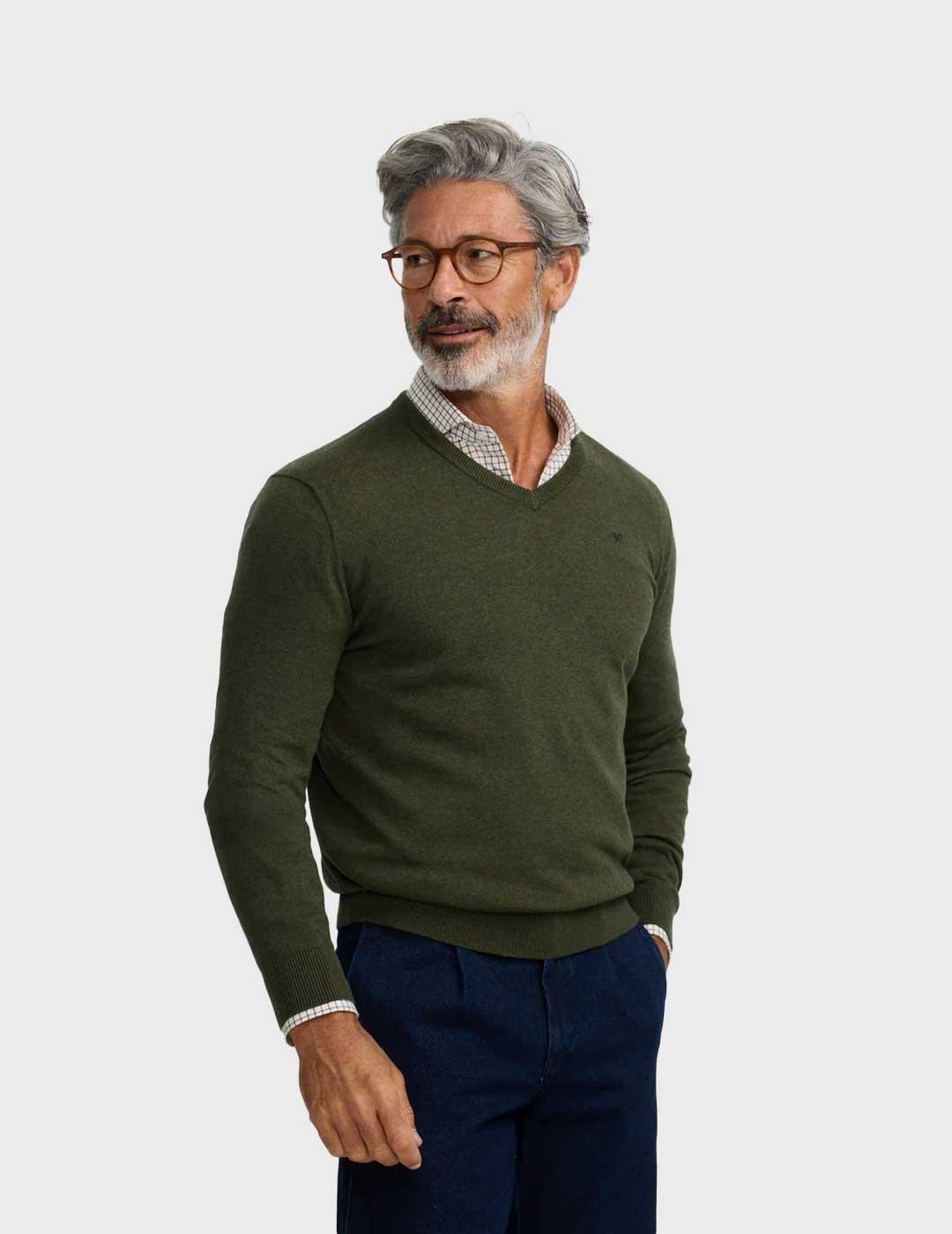 Silbon jersey verde cuello pico para hombre