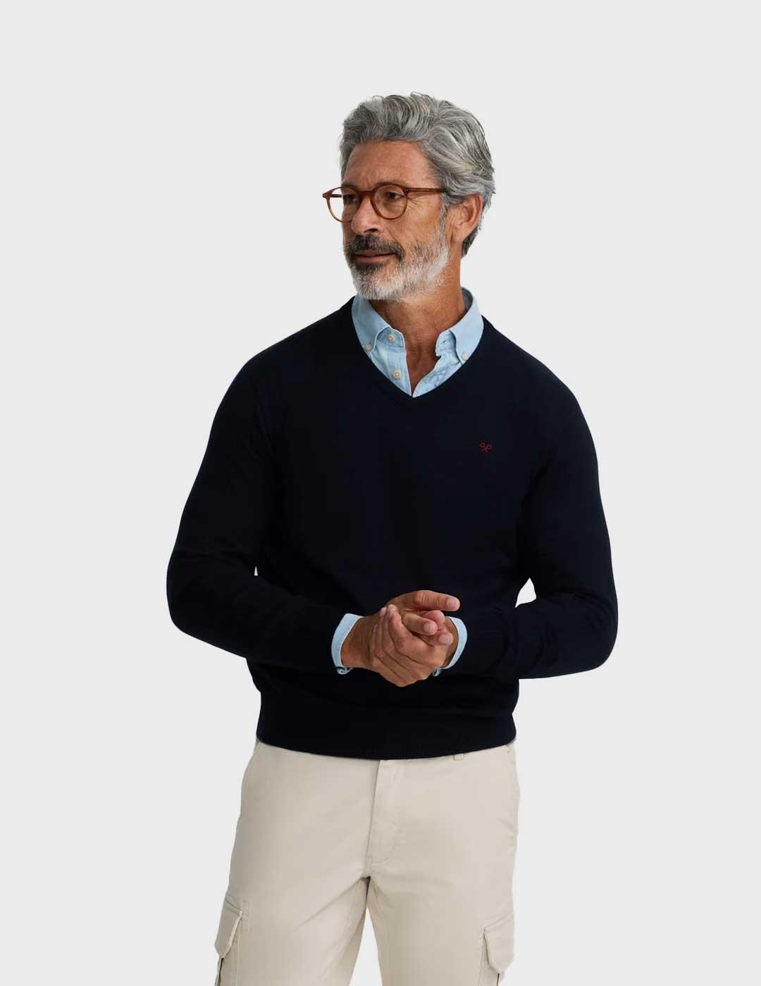 Silbon jersey azul marino cuello pico para hombre