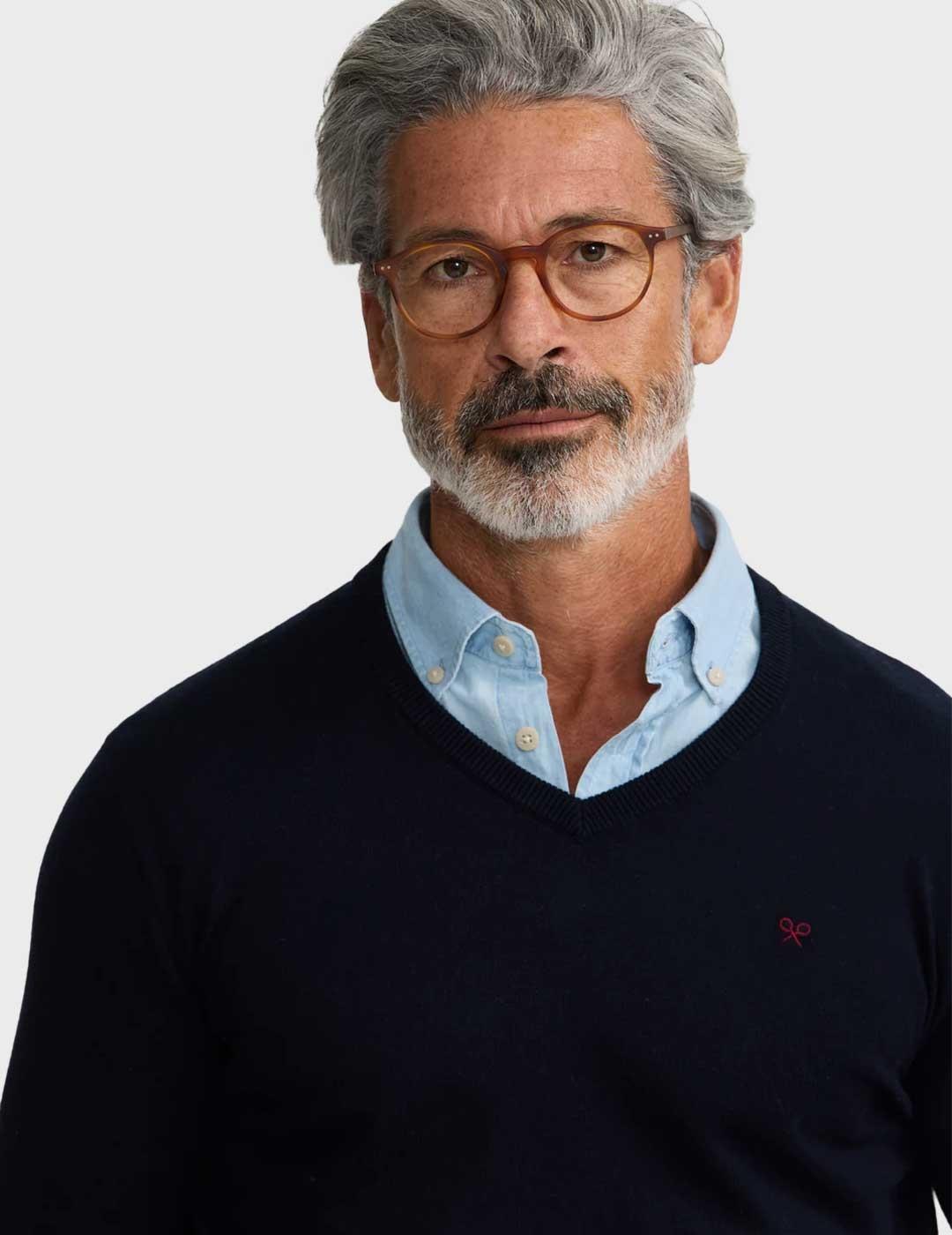 Silbon jersey azul marino cuello pico para hombre